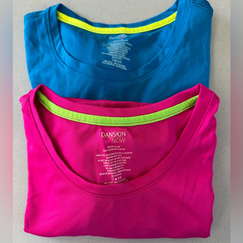 Danskin Now Hot Pink Short Sleeve Tee with Lime Trim (Also Blue Variant)